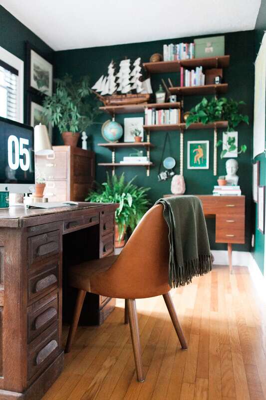 vintage desk in a green home office