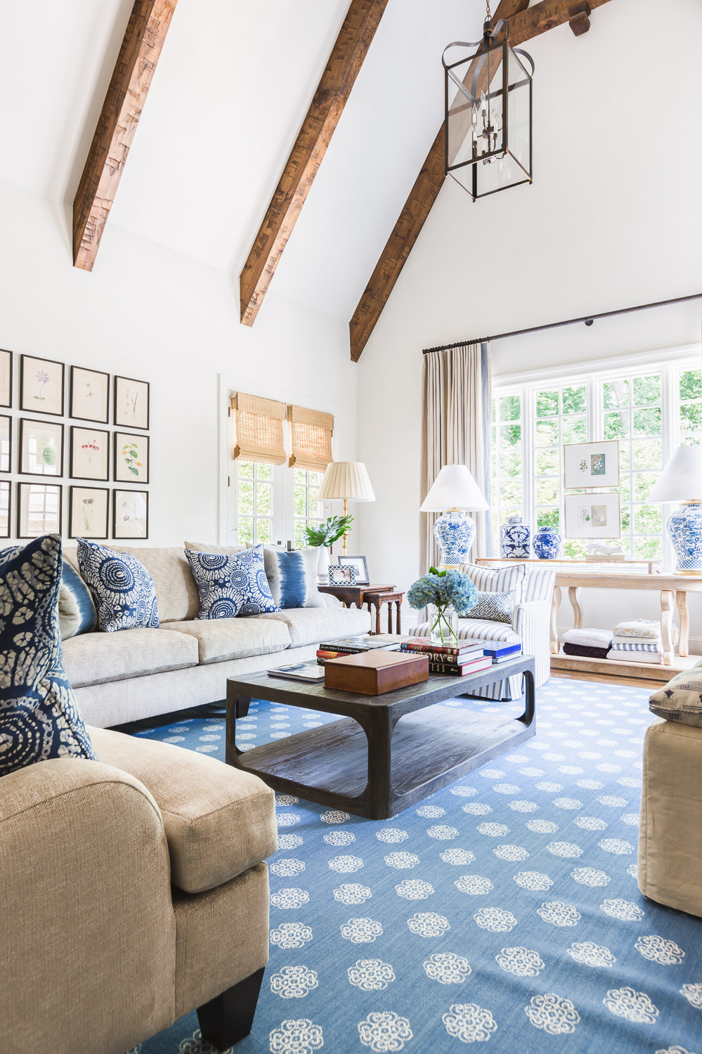 blue white and neutral living room 