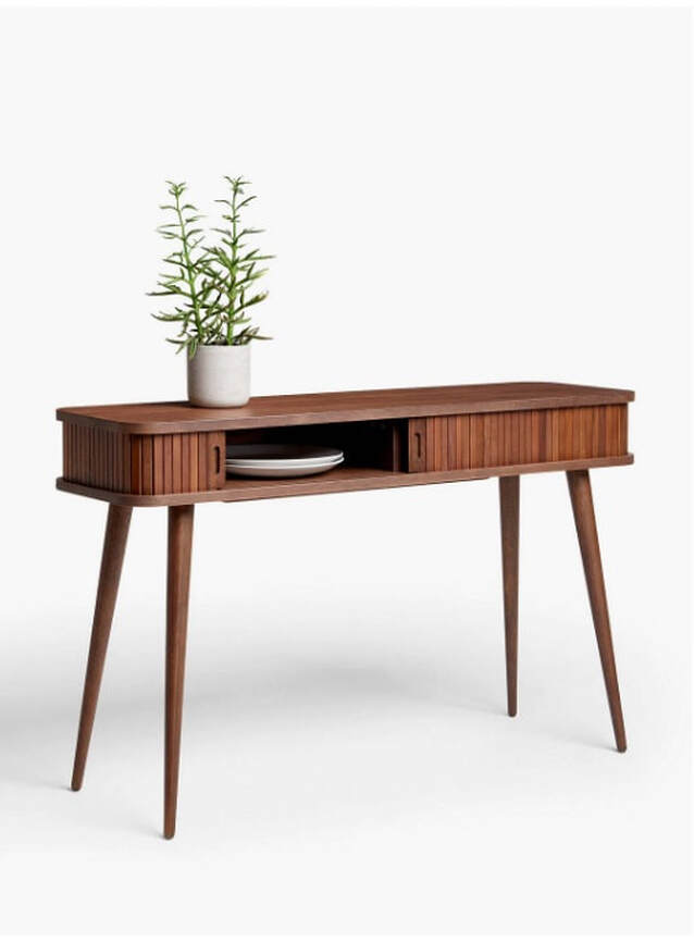 mid-century console table with tambour front