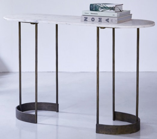 marble and black metal console table