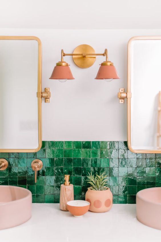 green pink and gold family bathroom by kelly mindell
