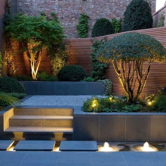 Well planned utilities help create a garden that is well lit and has all the facilities including water features. 