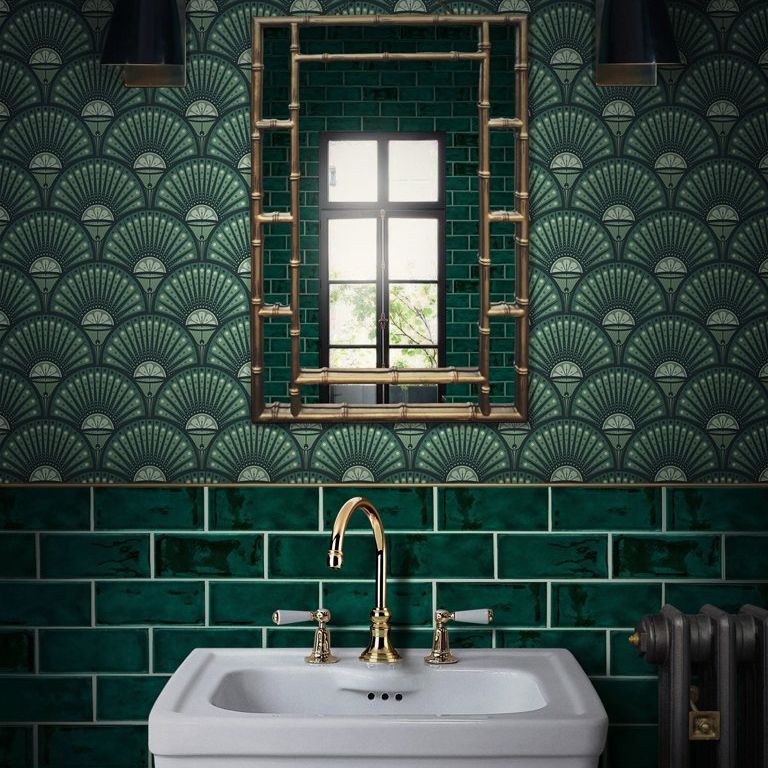 Art Deco Wallpaper with green metro tiles from Divine Savages