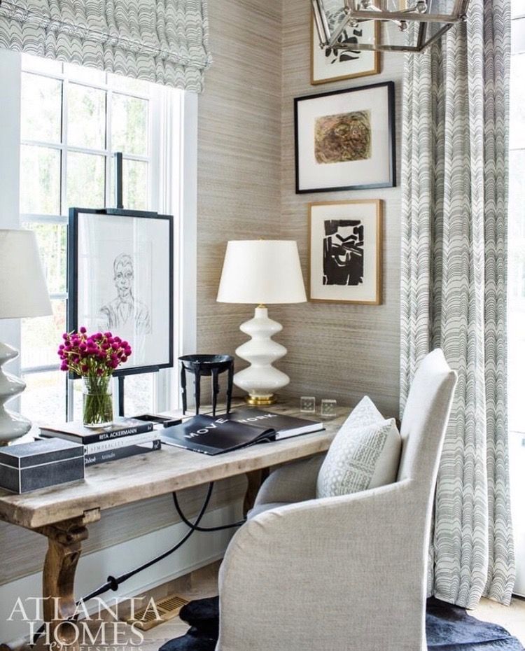 neutral and blue home work space