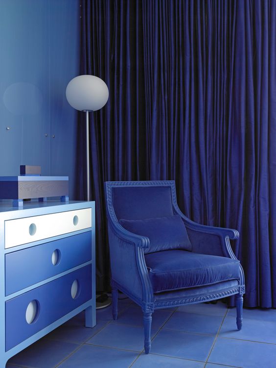 monochrome blue bedroom
