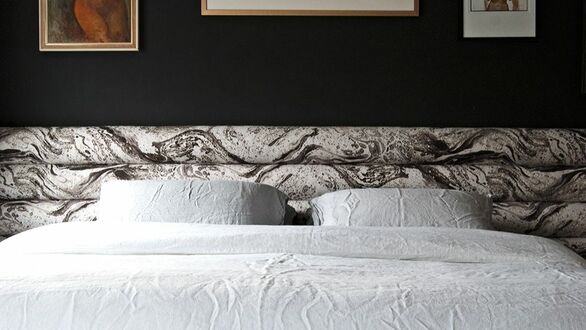 Bianca hall upholstered headboard in grey marbled fabric