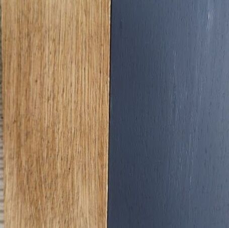 walnut wood stain and dark blue paint