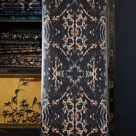 rock and roll wallpaper by anna hayman in a dark colourway with bookended effect
